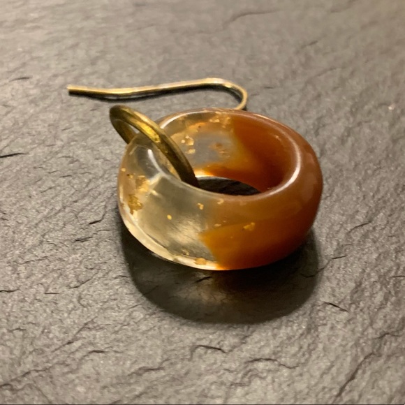 Amber Carmel Clear Resin Gold Tone Nugget Accent Dangle Earrings - Picture 5 of 11